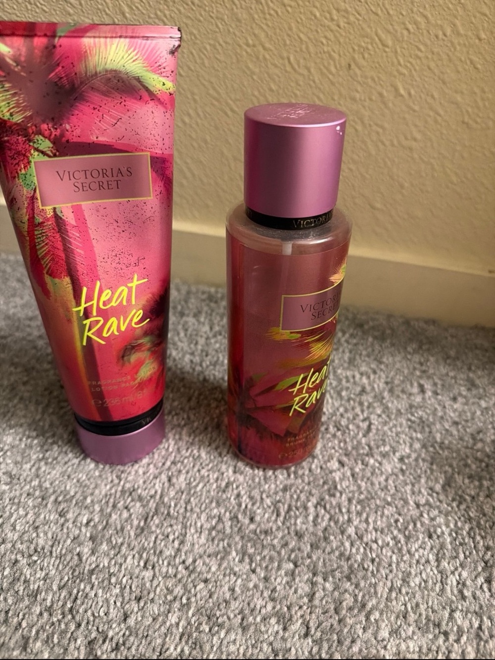 Victoria's Secret Heat Rave Pink & Yellow Fragrance Mist and Lotion Set